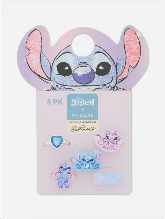 PAQ. 5 ANILLOS DE STITCH PRIMARK